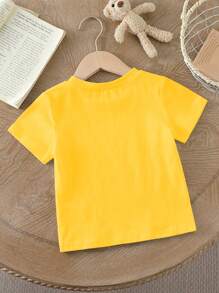 SHEIN Young Girl Solid Color Casual Round Neck Short Sleeve T-Shirt, Suitable For Summer - Yellow - View 2