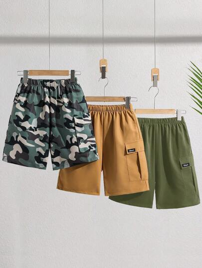 Tween Boy Buy 2 Get 1 Free 3-Pack Casual Sports College Art Retro Camouflage Pattern Work Shorts And Basic Work Shorts Cost-Effective Multi-Pack Suitable For Back To School Suitable For Birthday Parties, Evening Parties, Performances, Weddings, Baptisms, Opening Ceremonies Daily Suitable For Daily Use Suitable For School Suitable For Travel Suitable For Sports Suitable For Spring And Summer Seasons