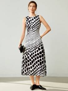 Uhlyne Uhlyne Vestido sin espalda elegante de mujer con estampado de lunares y efecto degradado, nuevo estilo de verano - Blanco y Negro - Ver 6