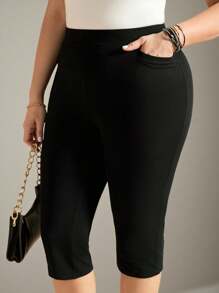 EMERY ROSE Plus Size Casual Black Skinny Knit Pants For Women