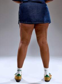 MUSERA Plus Size Low Rise Pocket Front Tie Side Denim Mini Skirt Only Summer Streetstyle Vacation Holiday 90's Y2k Cute Casual City Muse Streetwear