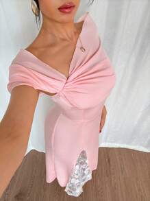 Islaluna Robe longue élégante en mousseline de soie et dentelle avec châle pour femmes