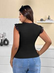 Celure Camiseta de mujer de talla grande con encaje, parches, diseño cruzado y calado, ropa de mujer, ropa de verano para mujer, camisas de verano para mujer, conjuntos de verano para mujer