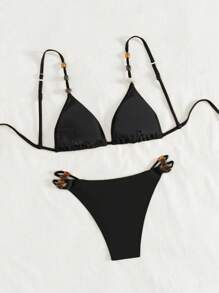 Swim Vcay Women's Elegant Beaded Decoration Bikini Set, Suitable For Vacation For Summer - Black - View 2