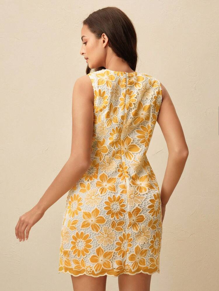 Women's Boho Floral Dress Yellow Sleeveless V-Neck Woven Mini Dress With Gold Embellished Detailing Perfect For Summer