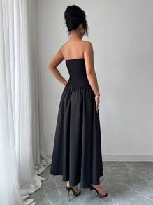 Elenzga Women's Elegant Ruffle Trim Colorblock Vintage Luxurious Bandeau Waisted Dress, Suitable For Music Festival, Graduation, Race, Shopping, Date, Party And Other Occasions