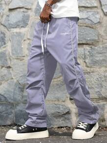 Manfinity Hypemode 男士休闲字母印花抽绳腰裤 - 淡紫色 - 查看 1