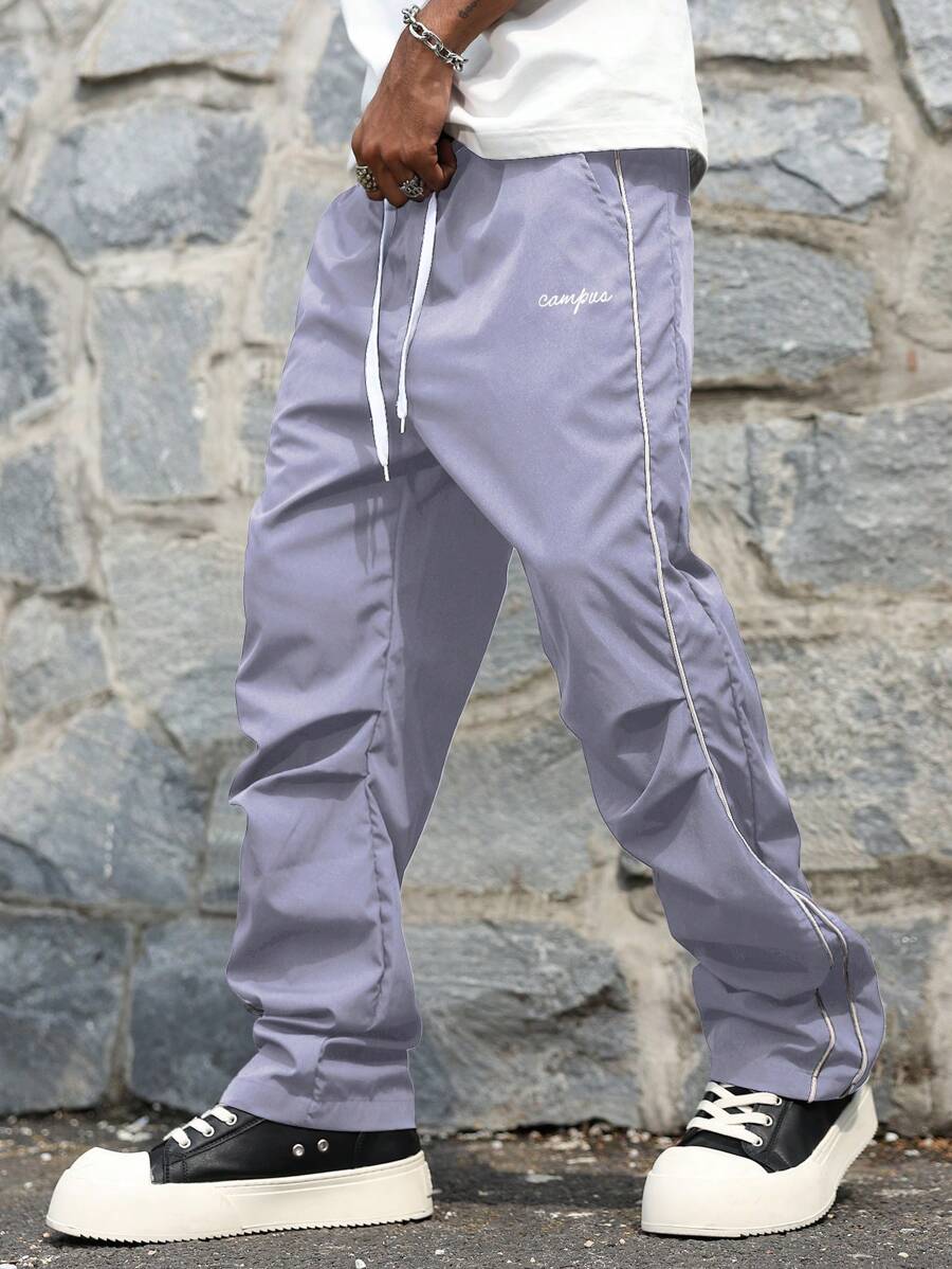 Manfinity Hypemode 男士休闲字母印花抽绳腰裤 - 淡紫色 - 查看 1