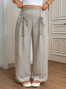 SHEIN EZwear Plus Size Women Summer Vacation Colorful Button Pants Graduation,Back To School,Teacher Outfits For Women - Black - View 6