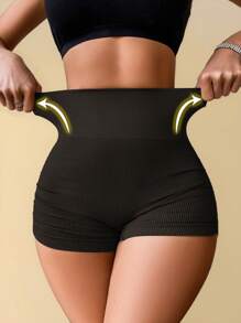 女士无缝腰部束腹提臀高腰内裤塑身短裤 1 件 - 黑色 - 查看 4
