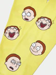 Rick and Morty X SHEIN 1 双女士时尚图案印花蕾丝袖套，夏季 - 黃色 - 查看 4