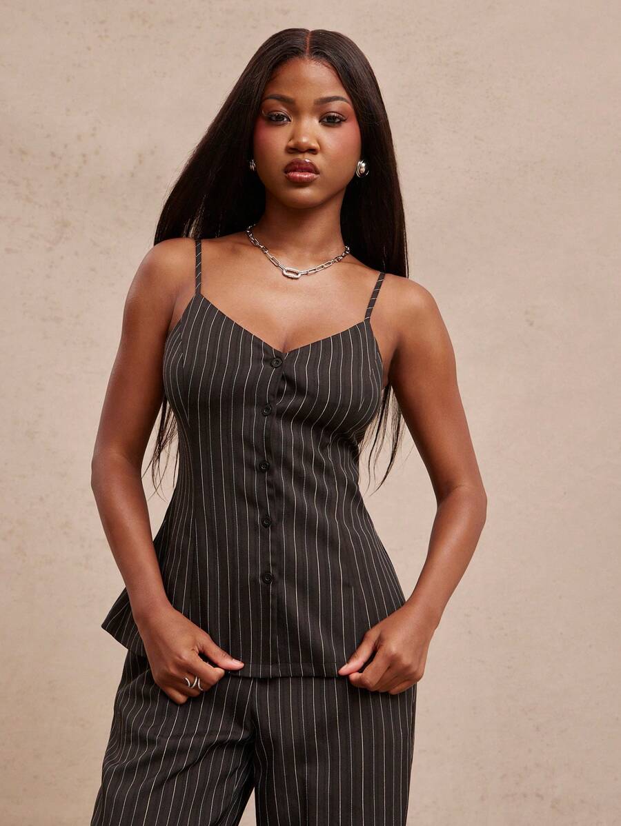 NYA SZN Top Business Casual Office Siren Print Button Up Thin Strap Event Top Office Casual Brunch Fall Summer Thanksgiving Christmas NYE New Years Eve Outfits For Women