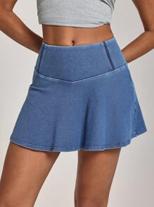 Flexra Women's Summer Patchwork Pocket Flare Hem Denim Mini Skirt - Blue - View 5