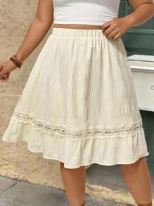 SHEIN Clasi Falda con dobladillo de volante de unicolor talla grande, adecuado para vacaciones de verano en la playa