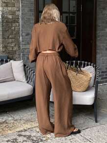 Livesso Combinaison ample d'été pour femme avec col, poches et taille cropped