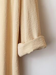 Linhara Áo sơ mi tay lỡ cài nút đơn giản rộng rãi cỡ lớn dành cho nữ - Màu Khaki - Xem 4