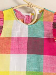 Young Girl Woven Plaid Ruffled Collar Casual Blouse - Multicolor - View 5