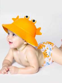 Bóxer de baño con estampado de cangrejo de dibujos animados y sombrero escultural para bebé niño