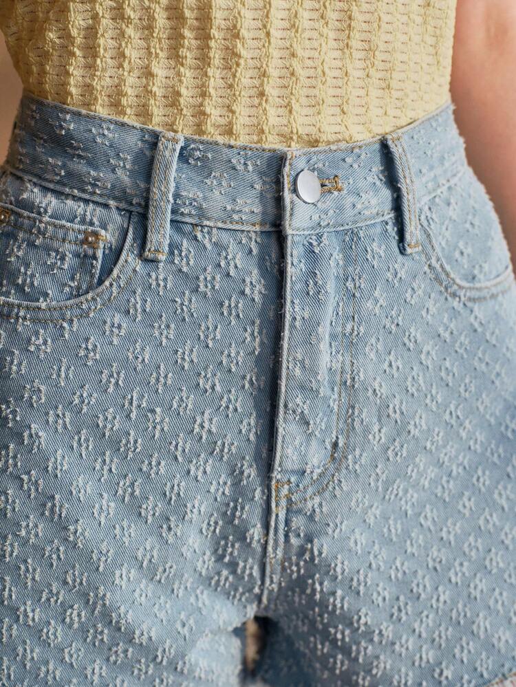 Shorts vaqueros sin cinturón con textura y dobladillo crudo