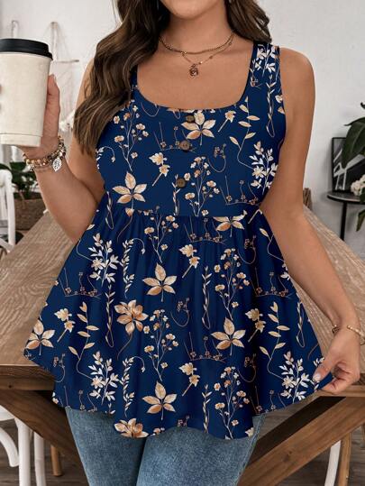 EMERY ROSE 夏季加大码纹理树叶印花吊带背心和背心