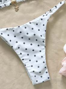 Swim Mod Springbreak Polka Dot Print & Metal Decor Spaghetti Strap Sexy Bikini Set, Women Summer Beachwear Outfits - Multicolor - View 6