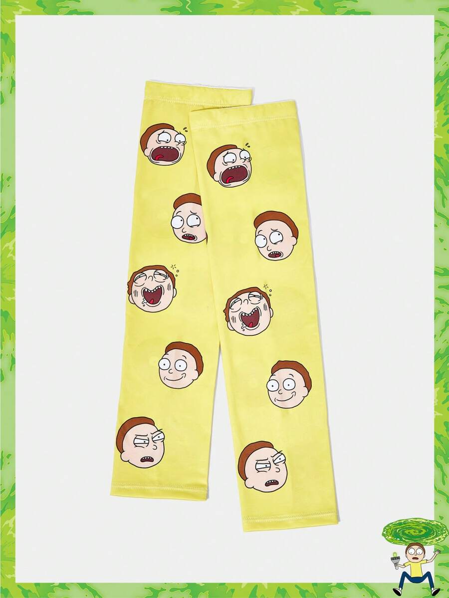 Rick and Morty X SHEIN 1 双女士时尚图案印花蕾丝袖套,夏季 - 黃色 - 查看 1
