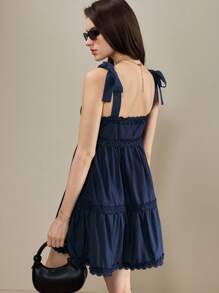 SHEIN Unity Women Solid Color Layered Ruffled Sleeveless Mini Dress, Summer Outfit,Dresses For Women Summer - Navy Blue - View 2