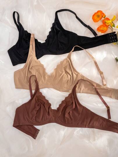 3 件套加大码舒适无钢圈波浪下摆文胸，提升型