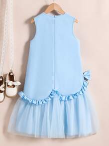 Elladie kids Tween Girls Lace Mesh Patchwork Sleeveless Princess Dress - Blue - View 2