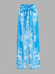 Swim Oasis 3pcs/Set Women All Over Print Bra, Panties And Robe Set For Summer Beach Vacation - Blue - View 4