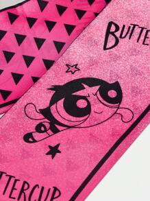 THE POWERPUFF GIRLS X SHEIN Fuchsia Buttercup Pattern Fashion Scarf - Hot Pink - View 3