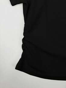 Tee-shirt plissé de couleur unie décontracté pour femmes, été