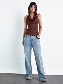 Maija Nuevo top sin espalda con cadena y cuentas de color café con leche para mujer, diseño elegante, romántico y casual para uso diario, oficina, fiesta, boda, brunch, festival de música y talla grande, regalo de cumpleaños - Café integral - Ver 3