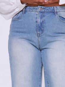 SHEIN Unity Plus Size High Rise Wide Leg Washed Jeans Summer Vacation Holiday Curve Sexy 90's - Blue - View 5