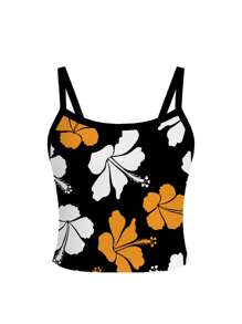 Shutterstock Summer Vacation Floral Print Sleeveless Top For Women - Orange - View 1