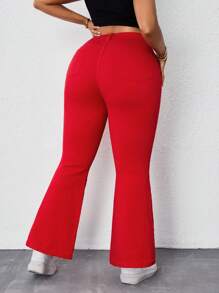 SHEIN ICON Jeans acampanados con botones de unicolor para mujer de talla grande - Rojo - Ver 2