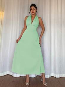 Islaluna Women's Sexy Solid Color Backless Dress, Summer - Mint Green - View 6