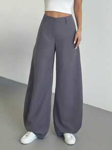 Firerie 女士优雅休闲时尚通勤灰色低腰超宽腿裤，海滩，机场风格 - 灰色 - 查看 6