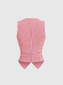 SHEIN Unity Grey Fitted Tie-Front Casual Suit Vest - Red and White - View 2