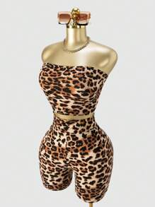 SHEIN SXY Plus Size Women's Basic Solid Casual 2pcs/Set Leopard Print And Solid Color Multipacks Tube Top And Shorts Set,Suitable For Hip-Hop,Leisure,Street Style,Western Wear,Music Festival,Vintage,Minimalism,Concert,Carnival Party,Resort,Outing,Vacation,Holiday,Date Night,Gathering,Birthday,Bachelorette Party Outfit ,Gyaru,Break,Rave,Modest,Chic,Club,Cute,Casul,Shopping, Streetwear,Going Out,Y2K,Y3K,Coquette,Easy To Match&Looks Slim,Accent Your Body,Flatter The Figure