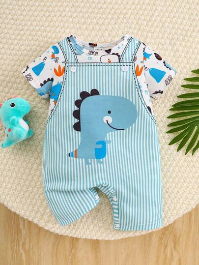 SHEIN Playful Pals Bebé niño Ilustración de fiesta de animales lindos, pantalones de una sola pieza cómodos y suaves, adecuados para salidas diarias y regalos de festivales