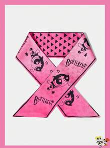 THE POWERPUFF GIRLS X SHEIN Fuchsia Buttercup Pattern Fashion Scarf - Hot Pink - View 2