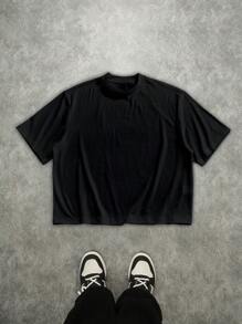 Manfinity Roghcode 男士休闲宽松字母印花短袖T恤 - 黑色 - 查看 4