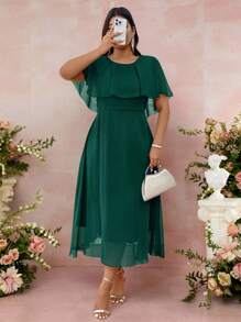 Cravure Đầm dài chiffon màu trơn dáng rộng cổ tròn thanh lịch dành cho nữ cỡ lớn, trang phục mùa hè, đầm xuân, đầm dự tiệc thanh lịch, đầm cưới, đầm dự tiệc cưới, đầm midi màu tím, đầm midi thanh lịch màu tím, đầm lấp lánh dành cho nữ, đầm dự tiệc, trang phục lễ hội dành cho nữ. - màu xanh lá - Xem 6