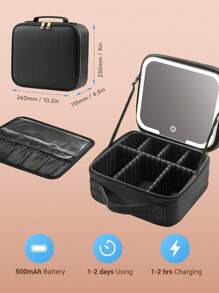 Teckwe Travel Makeup Bag With LED Mirror, Cosmetic Train Case With Light Up Mirror, Portable Makeup Artist Organizer Bag With Adjustable Dividers, Makeup Brush Holder Storage Y2K Fashion Makeup Cosmetic Party Beach Travel Camping Outdoors School Campus - Black - View 8