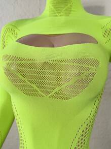 BamGleam Sexy Neon Green Hollow-Out Bodycon Mini Dress - Green - View 6