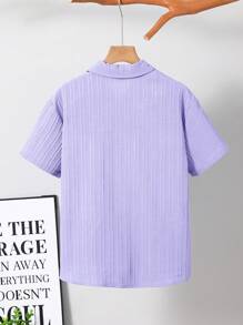 SHEIN Camisa de manga corta para niños preadolescentes de verano, de unicolor, con textura de tela de patchwork y bolsillo