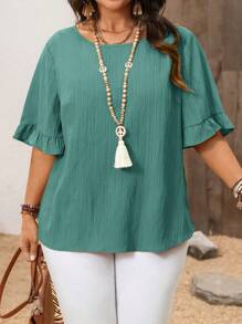 Rosumi Camicetta semplice e alla moda, casual, adatta per tutti i giorni e vacanze, primavera/estate, taglie comode, maniche corte - Blu verde acqua - Visualizzare 2