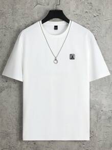 Claim Dot 男士休闲字母印花短袖 T 恤，夏季，图案趣味，超大夏季 - 白色 - 查看 3