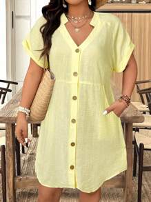 Calvaya 大码 V 领无袖 A 字休闲连衣裙